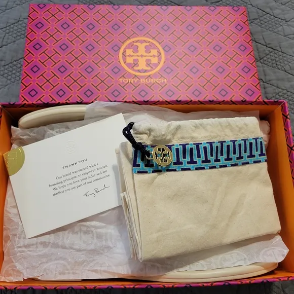 Tory Burch Cream Sandals with Silver Logo