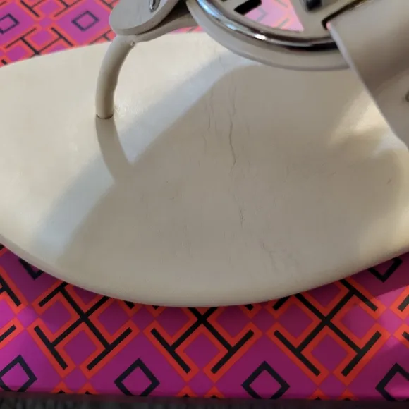Tory Burch Cream Sandals with Silver Logo