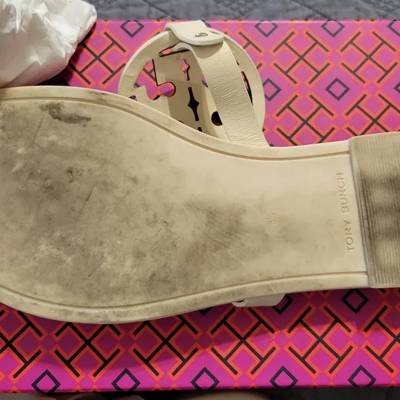 Tory Burch Cream Sandals with Silver Logo
