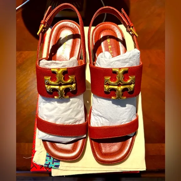 Tory Burch  Eleanor Sandals in Paprika color with Gold Logo