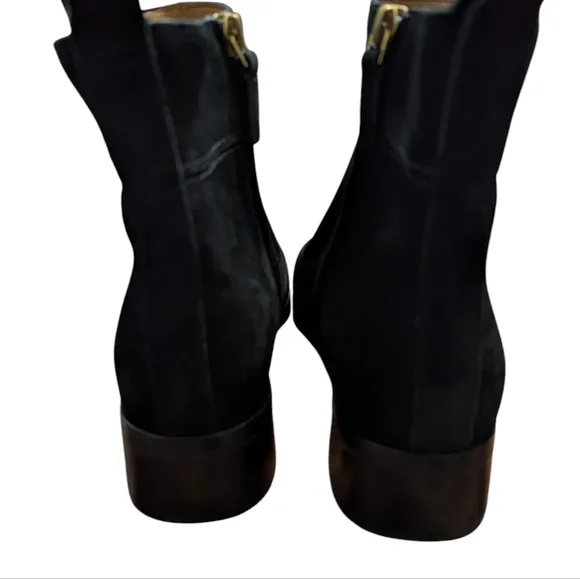 Tory Burch Everly Flat Black Logo Suede Ankle Boots... Size 7.5