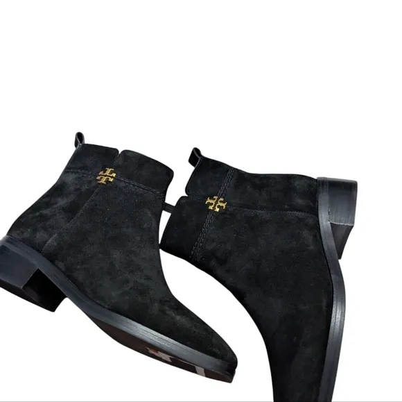 Tory Burch Everly Flat Black Logo Suede Ankle Boots... Size 7.5