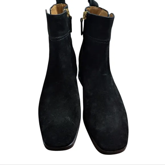 Tory Burch Everly Flat Black Logo Suede Ankle Boots... Size 7.5