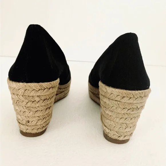 TORY BURCH FILIPA CANVAS ESPADRILLE BLACK SHOES WEDGE LOGO 10