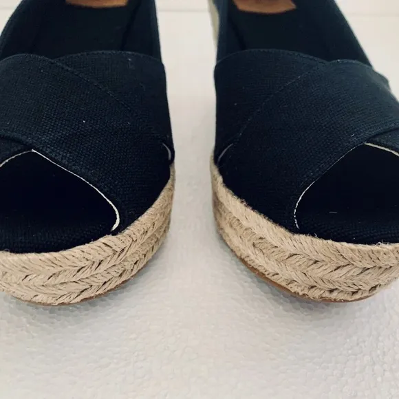TORY BURCH FILIPA CANVAS ESPADRILLE BLACK SHOES WEDGE LOGO 10