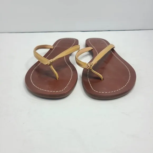 Tory Burch Flip Flops 9.5 Terra Thong Leather Yellow Sandals