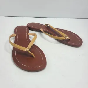 Tory Burch Flip Flops 9.5 Terra Thong Leather Yellow Sandals