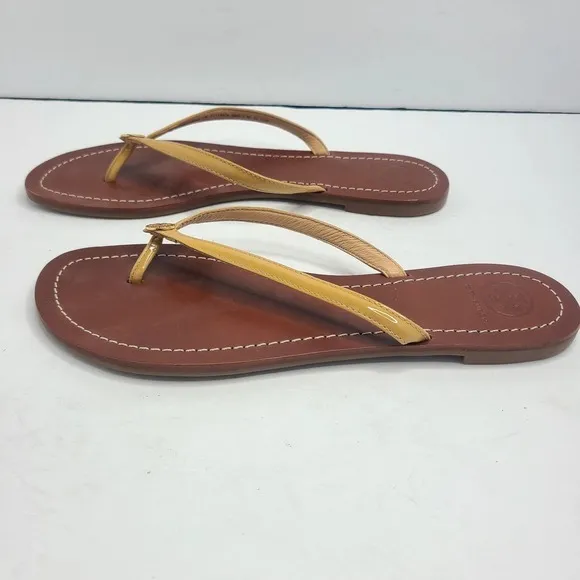 Tory Burch Flip Flops 9.5 Terra Thong Leather Yellow Sandals