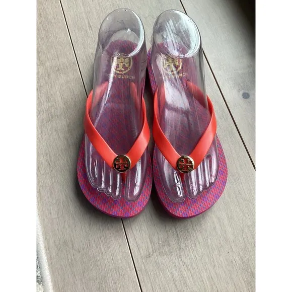 Tory Burch Flip Flops flats sandals logo Red  women 6