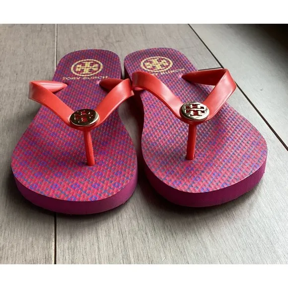 Tory Burch Flip Flops flats sandals logo Red  women 6