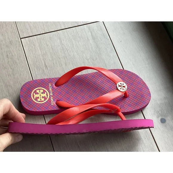 Tory Burch Flip Flops flats sandals logo Red  women 6