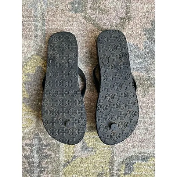 Tory Burch Flip Flops Black and White Stripes