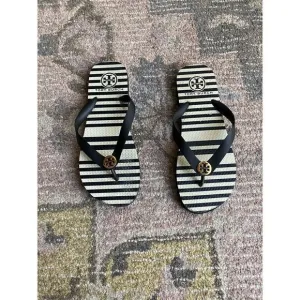 Tory Burch Flip Flops Black and White Stripes