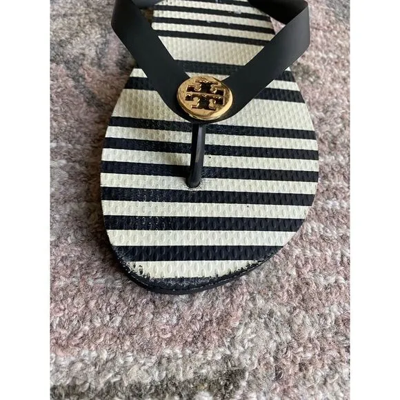 Tory Burch Flip Flops Black and White Stripes