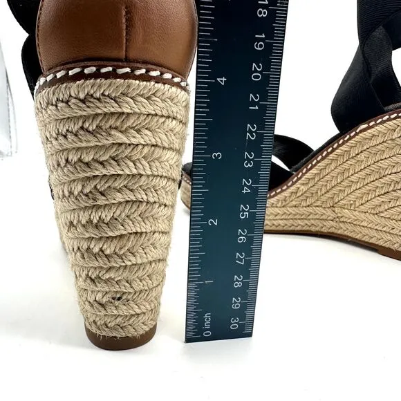 Tory Burch Frieda platform Espadrille Wedge Sandals Black Size 6.5