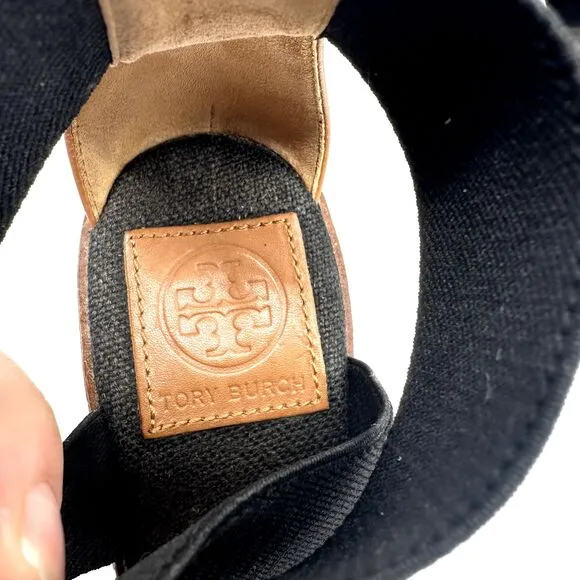 Tory Burch Frieda platform Espadrille Wedge Sandals Black Size 6.5