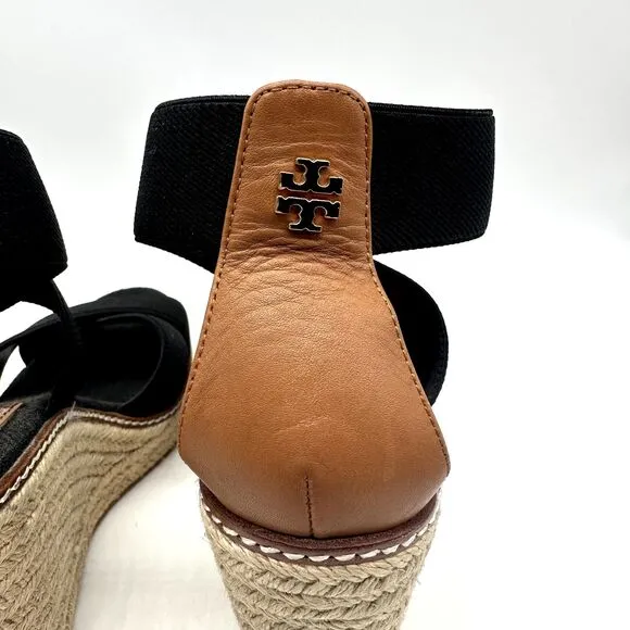 Tory Burch Frieda platform Espadrille Wedge Sandals Black Size 6.5