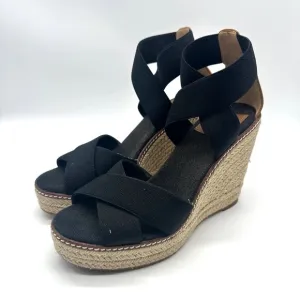 Tory Burch Frieda platform Espadrille Wedge Sandals Black Size 6.5