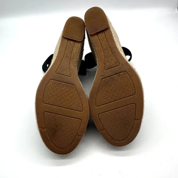 Tory Burch Frieda platform Espadrille Wedge Sandals Black Size 6.5