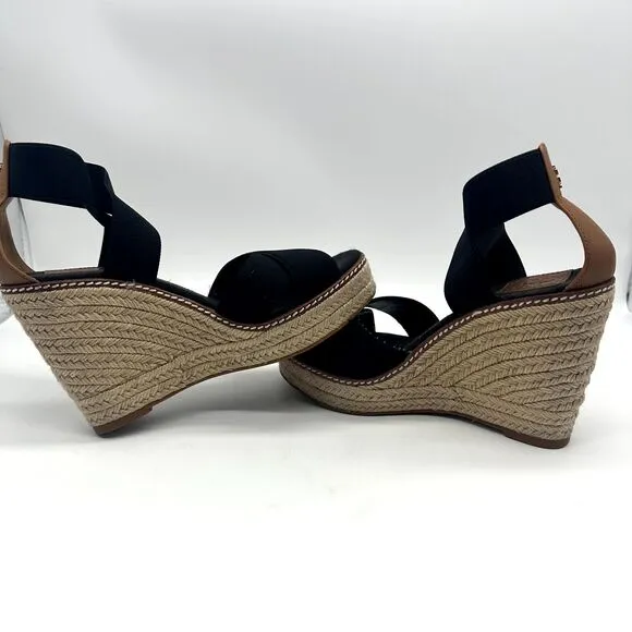 Tory Burch Frieda platform Espadrille Wedge Sandals Black Size 6.5