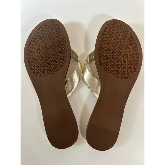 Tory Burch Gold Leather Designer Thong Sandals Flip Flops Sz 8 M