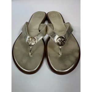 Tory Burch Gold Leather Designer Thong Sandals Flip Flops Sz 8 M