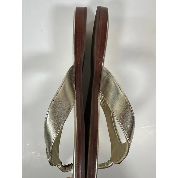 Tory Burch Gold Leather Designer Thong Sandals Flip Flops Sz 8 M