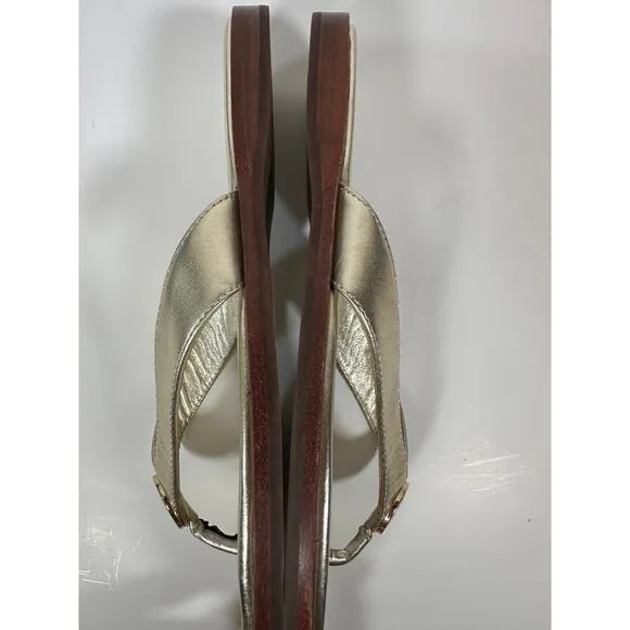 Tory Burch Gold Leather Designer Thong Sandals Flip Flops Sz 8 M
