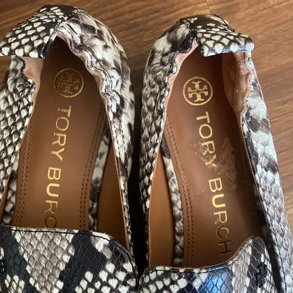 Tory Burch Kira Elastic Heel Snake Python Print Loafers Flats Shoes 8