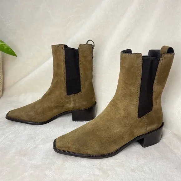 TORY BURCH MEDALLION CHELSEA‎ ANKLE BOOT SUEDE RIVER ROCK 5M, B 239