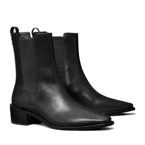 Tory Burch Medallion-plaque 35mm Ankle Boots In Black Leather women size 8