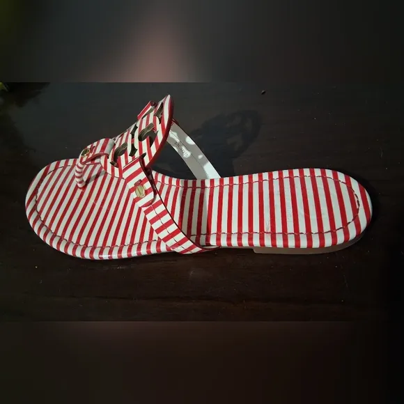 Tory Burch Miller Patent Nautical Striped sandals.