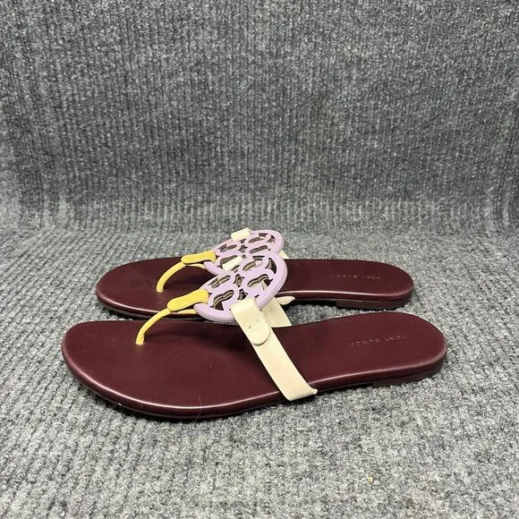 Tory Burch Miller Soft Sandals Logo Flip Flops Lavender Cornbread Plum 8.5 M