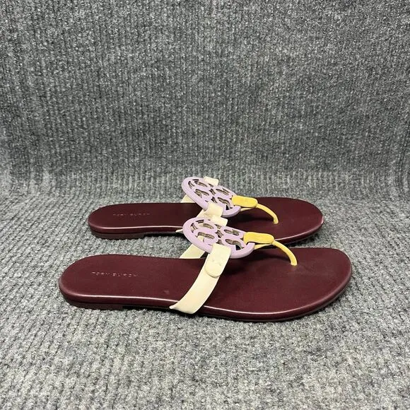 Tory Burch Miller Soft Sandals Logo Flip Flops Lavender Cornbread Plum 8.5 M