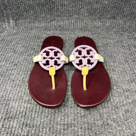 Tory Burch Miller Soft Sandals Logo Flip Flops Lavender Cornbread Plum 8.5 M