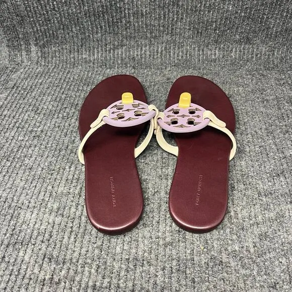Tory Burch Miller Soft Sandals Logo Flip Flops Lavender Cornbread Plum 8.5 M
