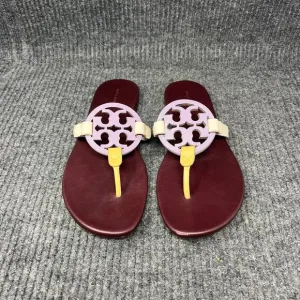 Tory Burch Miller Soft Sandals Logo Flip Flops Lavender Cornbread Plum 8.5 M