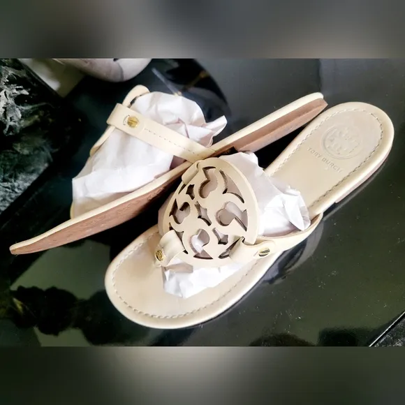 Tory Burch Miller Women's Thong Leather Sandals Cream/Neutral US9