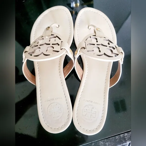 Tory Burch Miller Women's Thong Leather Sandals Cream/Neutral US9