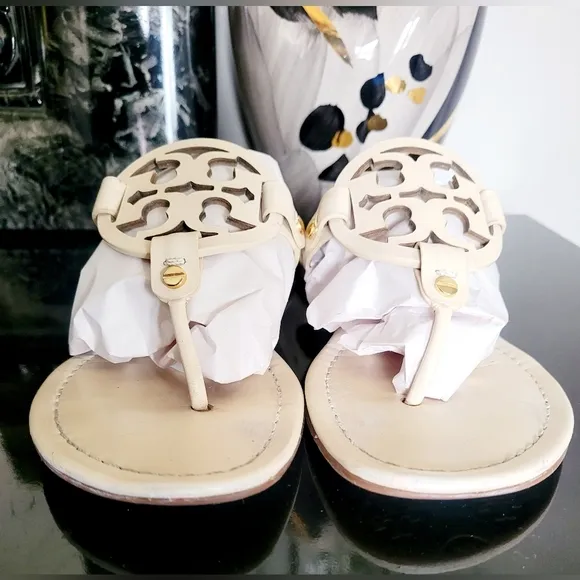Tory Burch Miller Women's Thong Leather Sandals Cream/Neutral US9