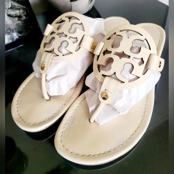 Tory Burch Miller Women's Thong Leather Sandals Cream/Neutral US9