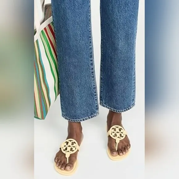 Tory Burch Miller Women's Thong Leather Sandals Cream/Neutral US9