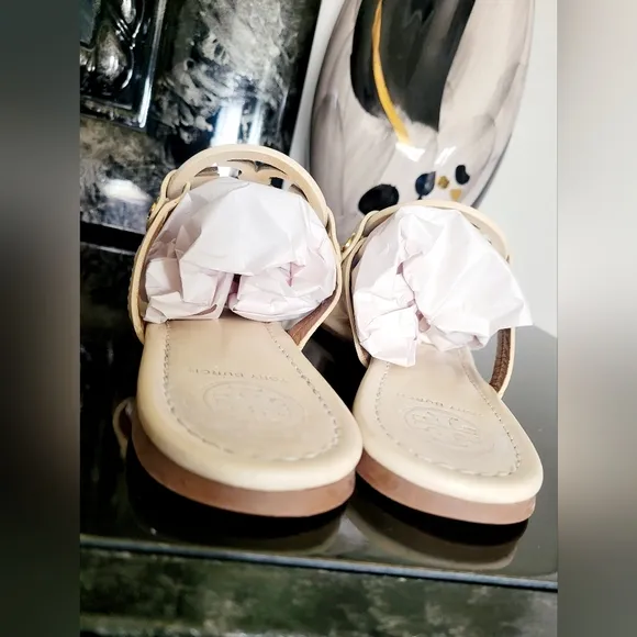 Tory Burch Miller Women's Thong Leather Sandals Cream/Neutral US9