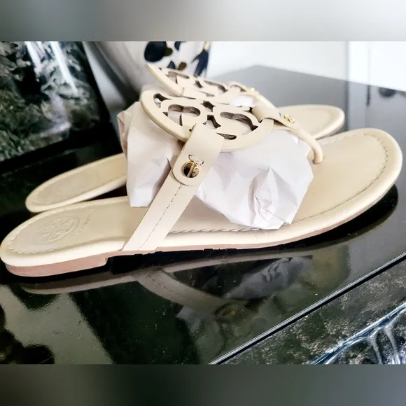 Tory Burch Miller Women's Thong Leather Sandals Cream/Neutral US9