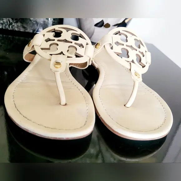 Tory Burch Miller Women's Thong Leather Sandals Cream/Neutral US9