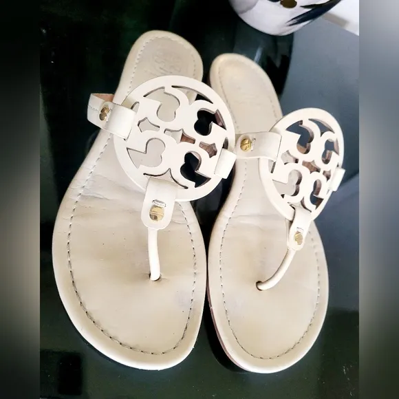 Tory Burch Miller Women's Thong Leather Sandals Cream/Neutral US9