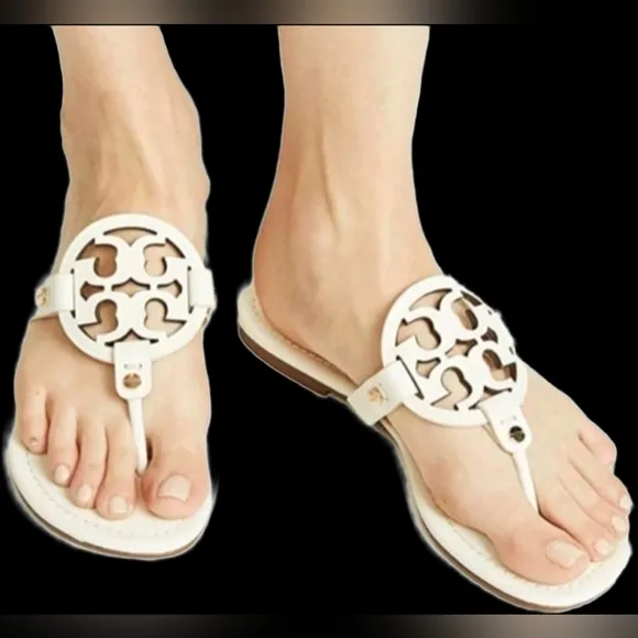 Tory Burch Miller Women's Thong Leather Sandals Cream/Neutral US9
