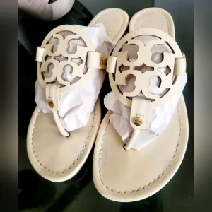 Tory Burch Miller Women's Thong Leather Sandals Cream/Neutral US9
