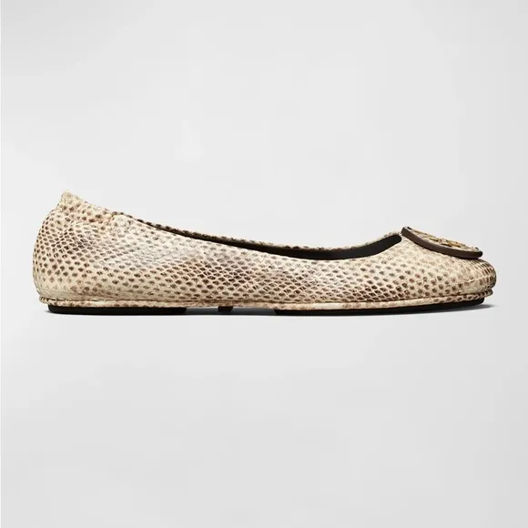 TORY BURCH Minnie Travel Ballet Snake Stamped Leather Logo Shoes