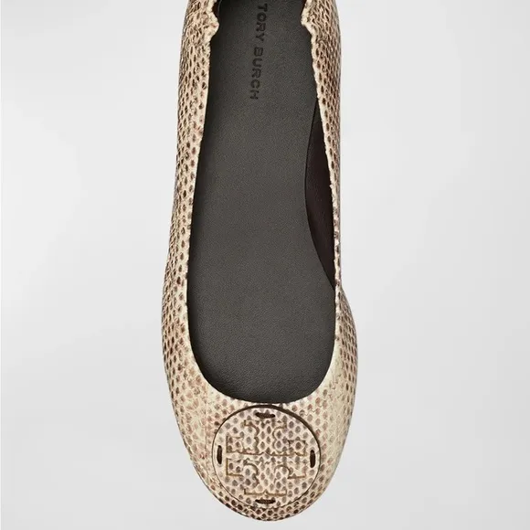 TORY BURCH Minnie Travel Ballet Snake Stamped Leather Logo Shoes
